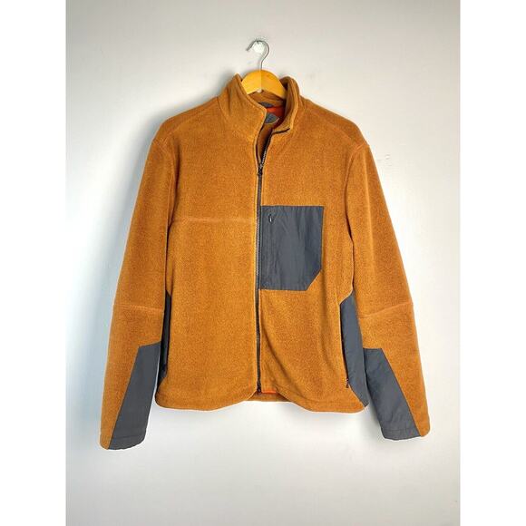 Club Monaco Sherpa Jacket Paneled Pocket Fleece Mens Medium Brown